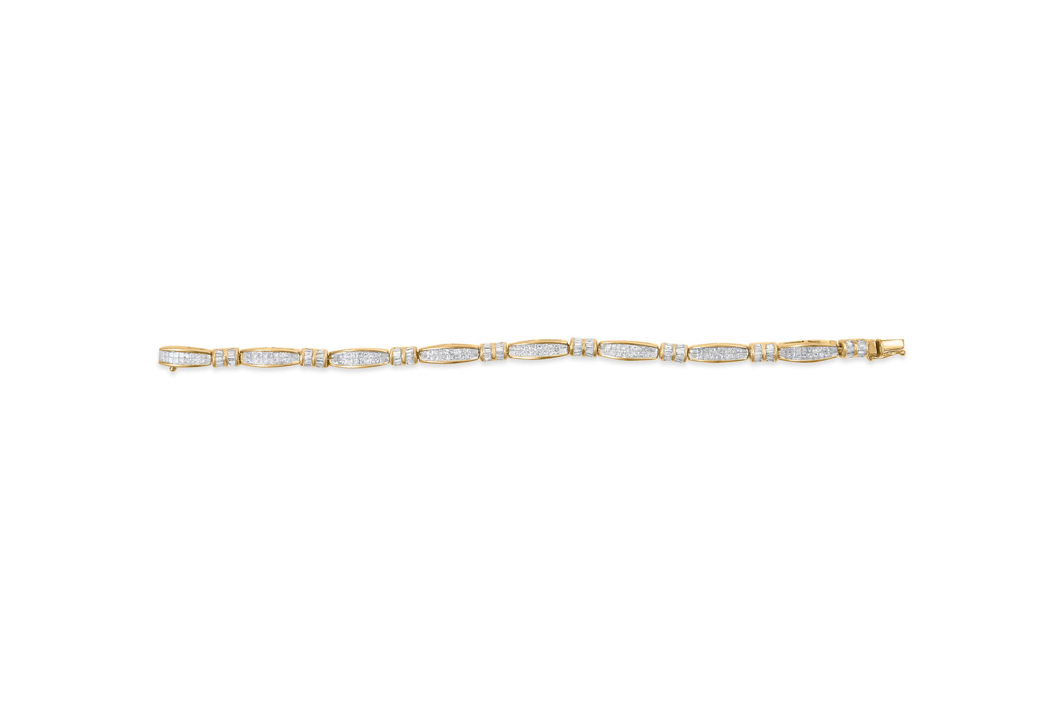 14K Yellow Gold Princess and Baguette Cut Diamond Beaded Bracelet (3.00 cttw, H-I Color, SI1-SI2 Clarity) by Bids.com