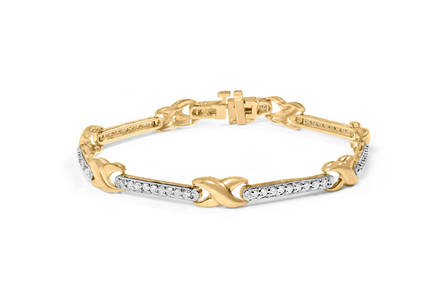 10K Yellow Gold 1.00 Cttw Pave Set Diamond Bar and X-Link 7" Bracelet (I-J Color, I3 Quality) by Bids.com