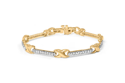 10K Yellow Gold 1.00 Cttw Pave Set Diamond Bar and X-Link 7" Bracelet (I-J Color, I3 Quality) by Bids.com