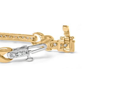 10K Yellow Gold 1.00 Cttw Pave Set Diamond Bar and X-Link 7" Bracelet (I-J Color, I3 Quality) by Bids.com