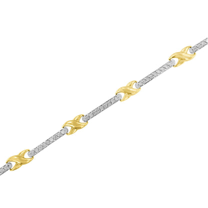 10K Yellow Gold 1.00 Cttw Pave Set Diamond Bar and X-Link 7" Bracelet (I-J Color, I3 Quality) by Bids.com