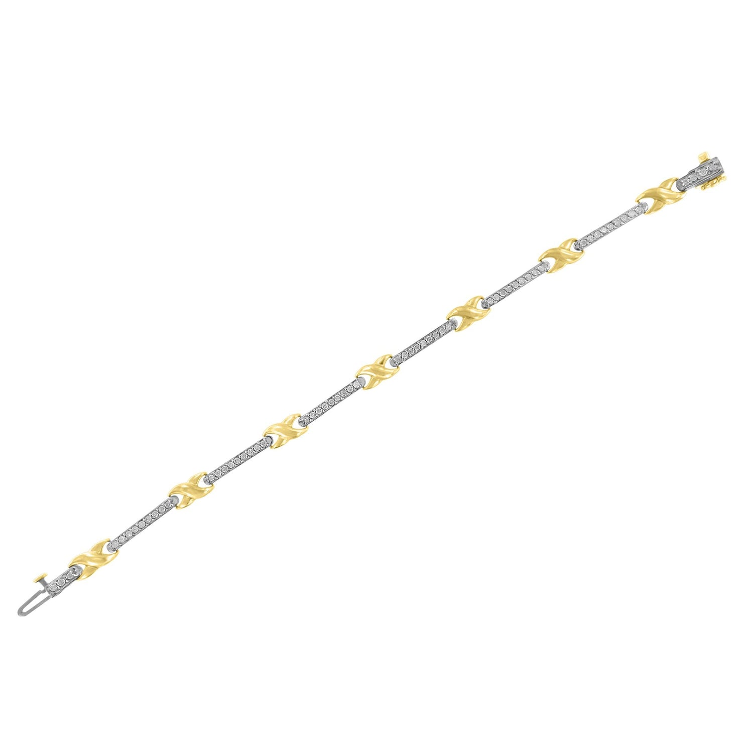 10K Yellow Gold 1.00 Cttw Pave Set Diamond Bar and X-Link 7" Bracelet (I-J Color, I3 Quality) by Bids.com