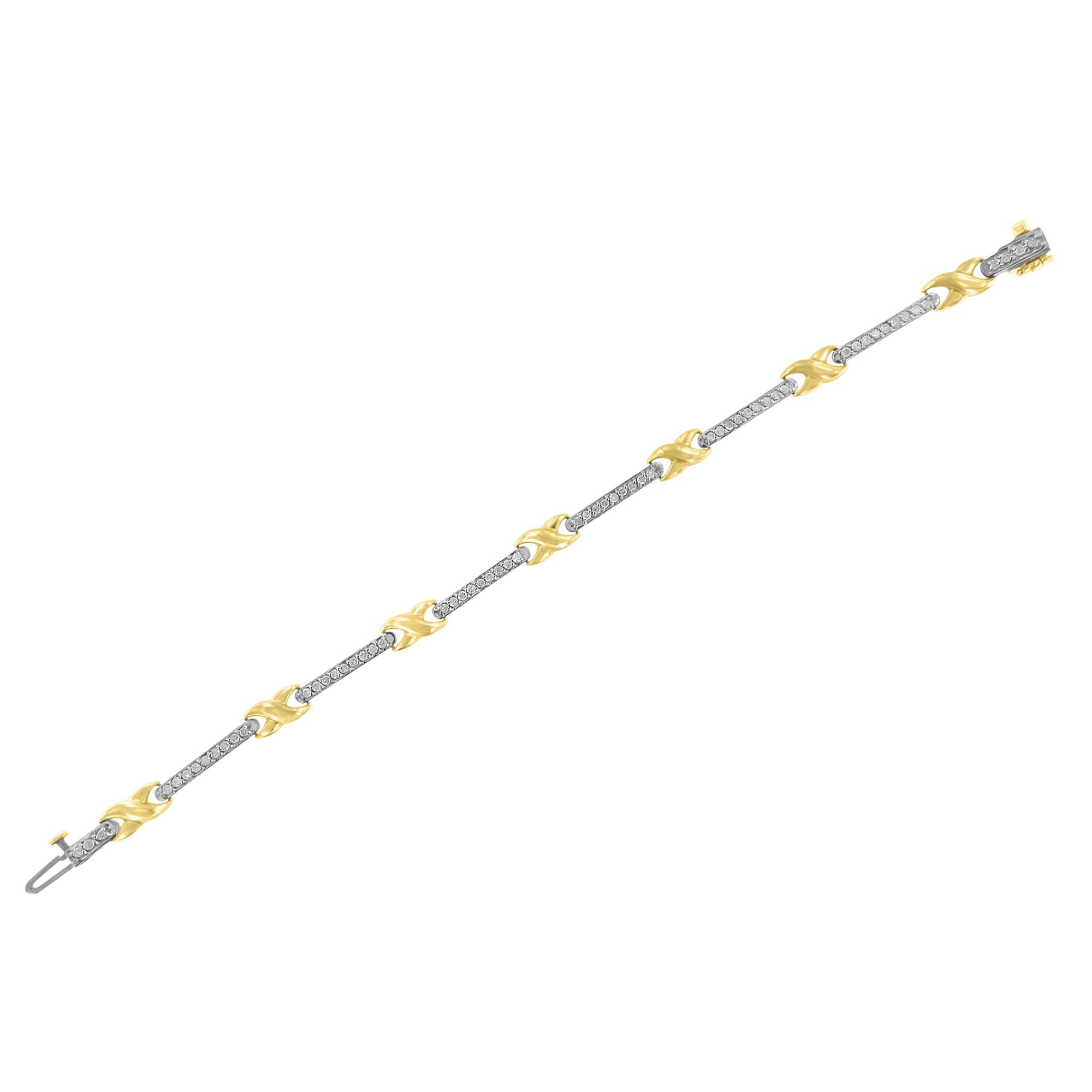 10K Yellow Gold 1.00 Cttw Pave Set Diamond Bar and X-Link 7" Bracelet (I-J Color, I3 Quality) by Bids.com