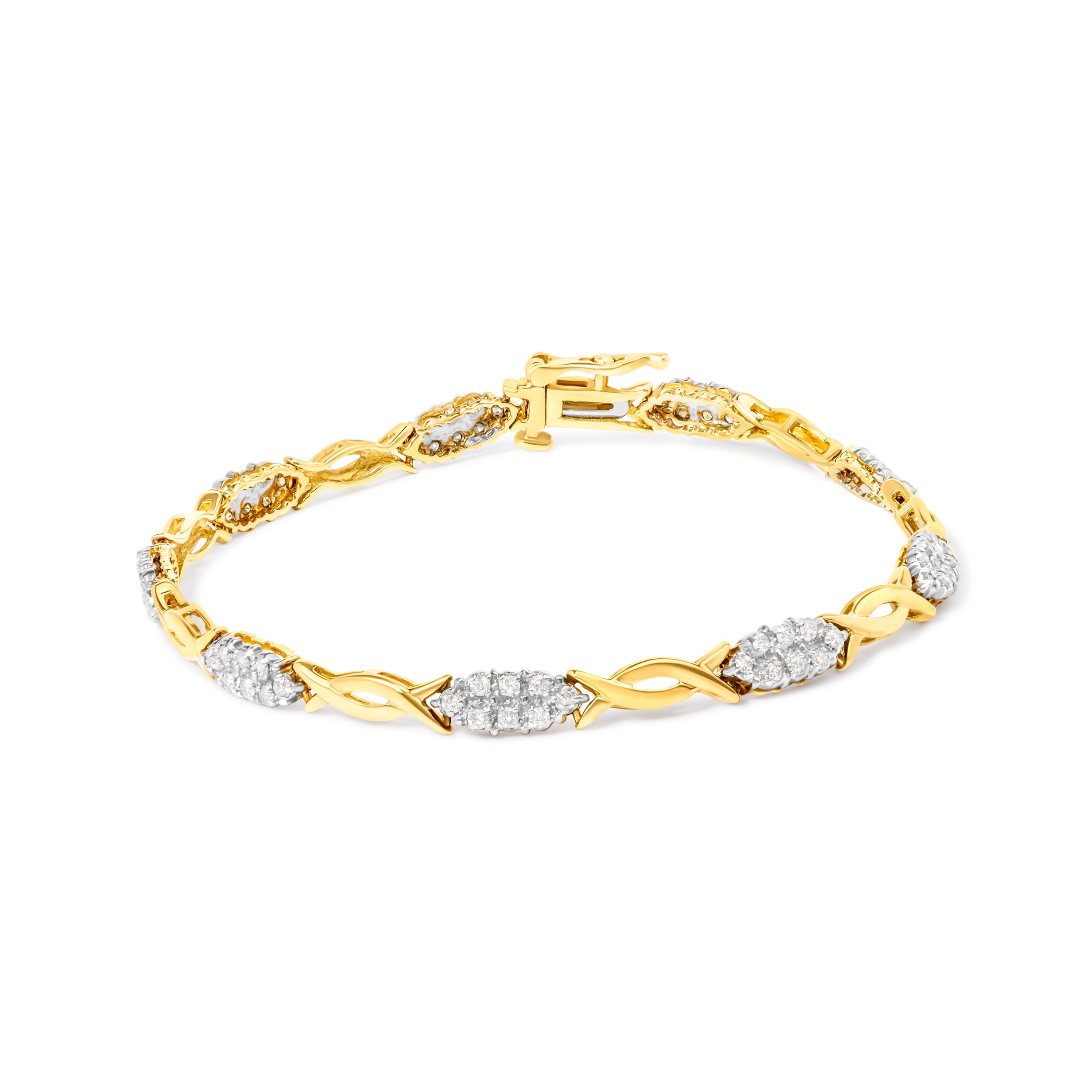 10K Yellow Gold 1.00 Cttw Round-Cut Diamond Spiral Link 7" Bracelet (H-I Color, I2-I3 Clarity) by Bids.com