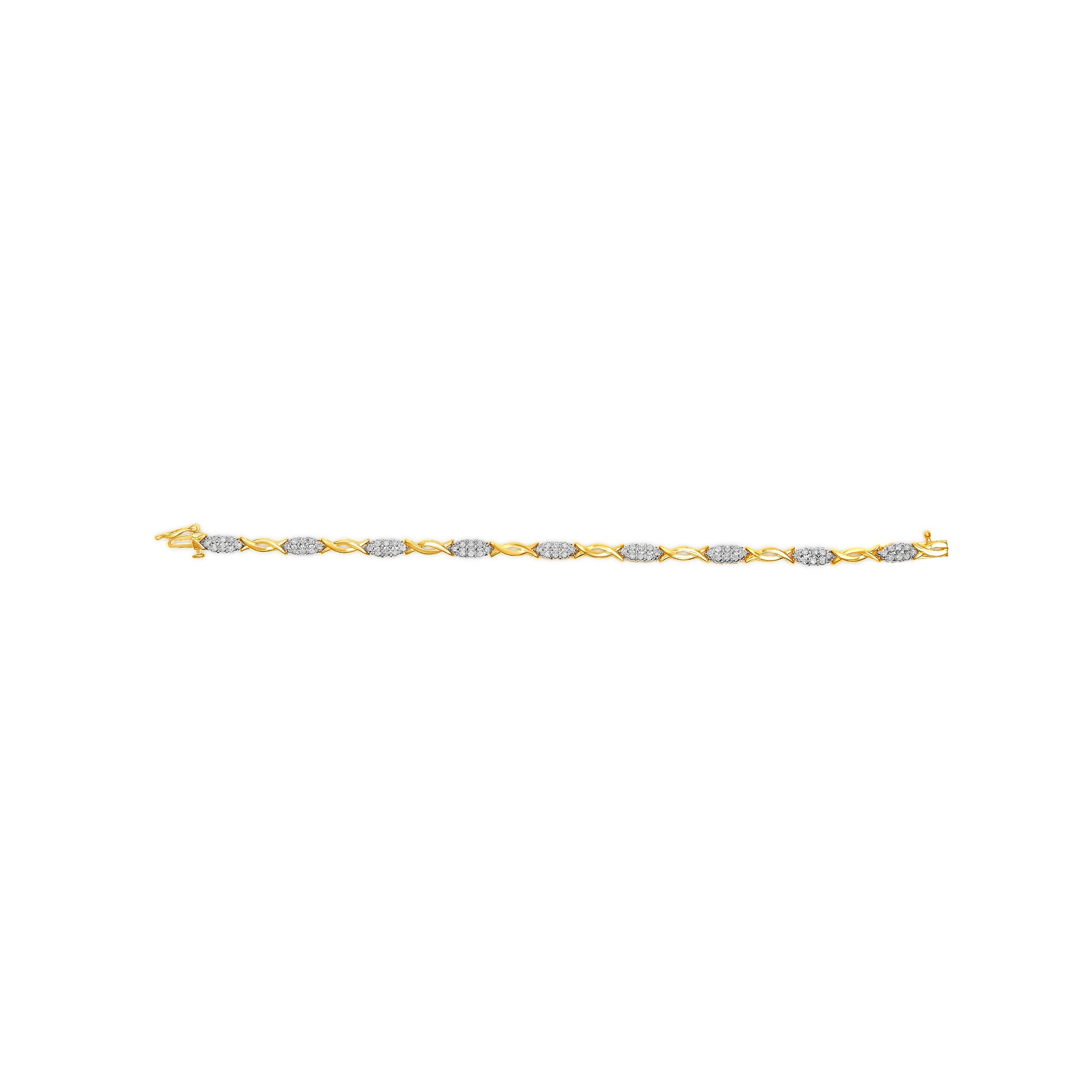 10K Yellow Gold 1.00 Cttw Round-Cut Diamond Spiral Link 7" Bracelet (H-I Color, I2-I3 Clarity) by Bids.com