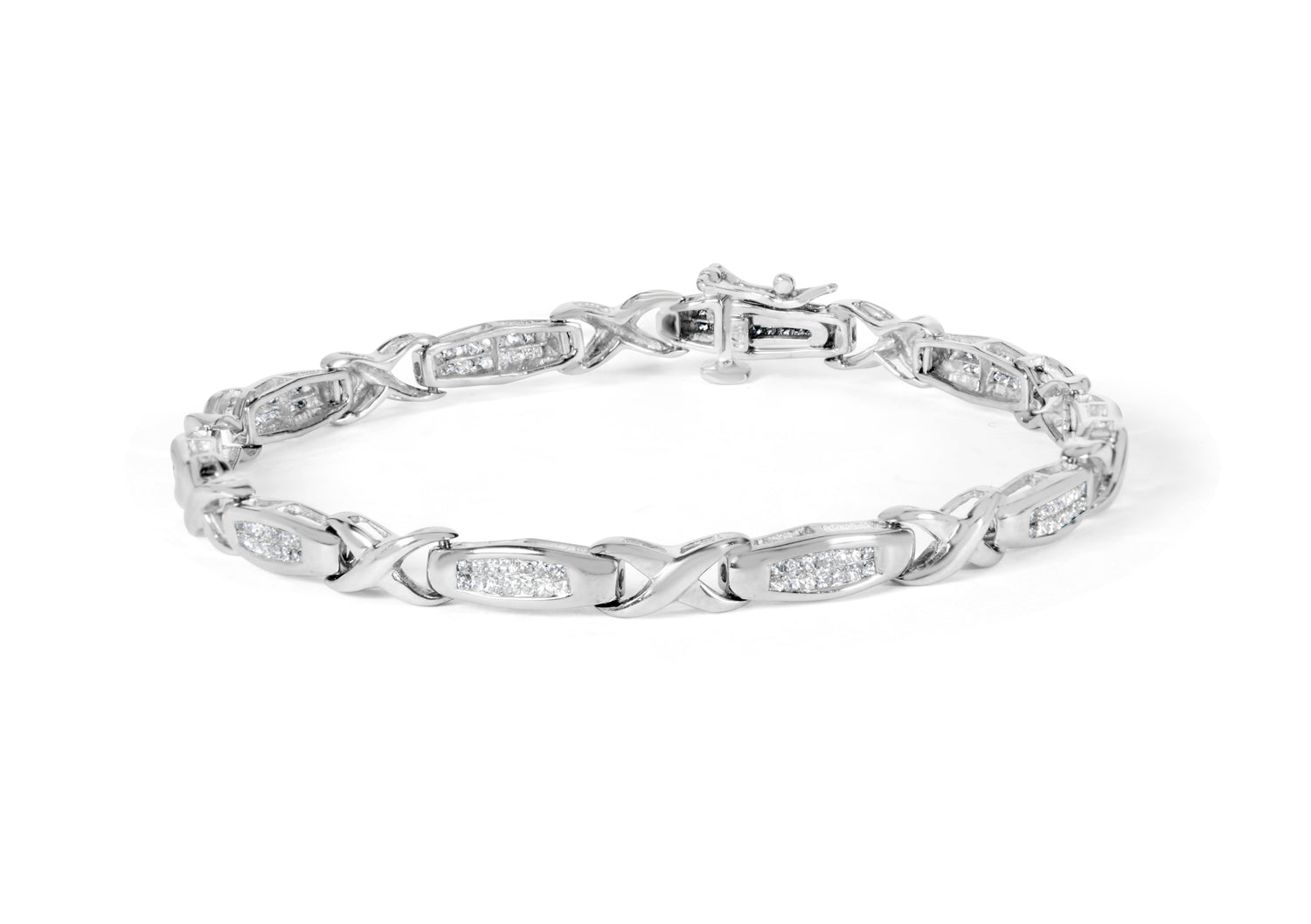 14K White Gold 1.0 Cttw Invisible-Set Princess Diamond Tennis Bracelet (H-I Color, SI1-SI2 Clarity) - 7"  DestGlow