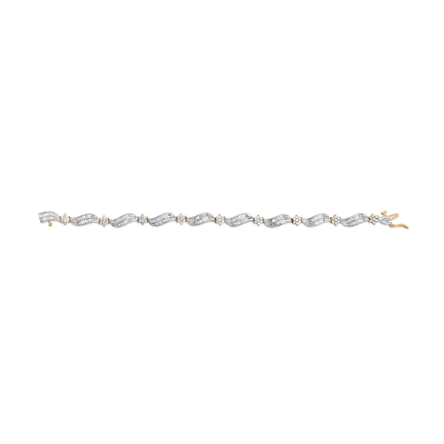 10K Yellow and White Gold 3.00 Cttw Diamond Cluster and Wave Link Bracelet (I-J Color, I1-I2 Clarity) - 7.25" by Bids.com