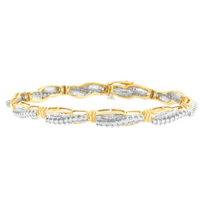 14K Yellow Gold Round and Baguette Cut Winding Love Diamond Bracelet (3.00 cttw, H-I Color, SI1-SI2 Clarity) by Bids.com