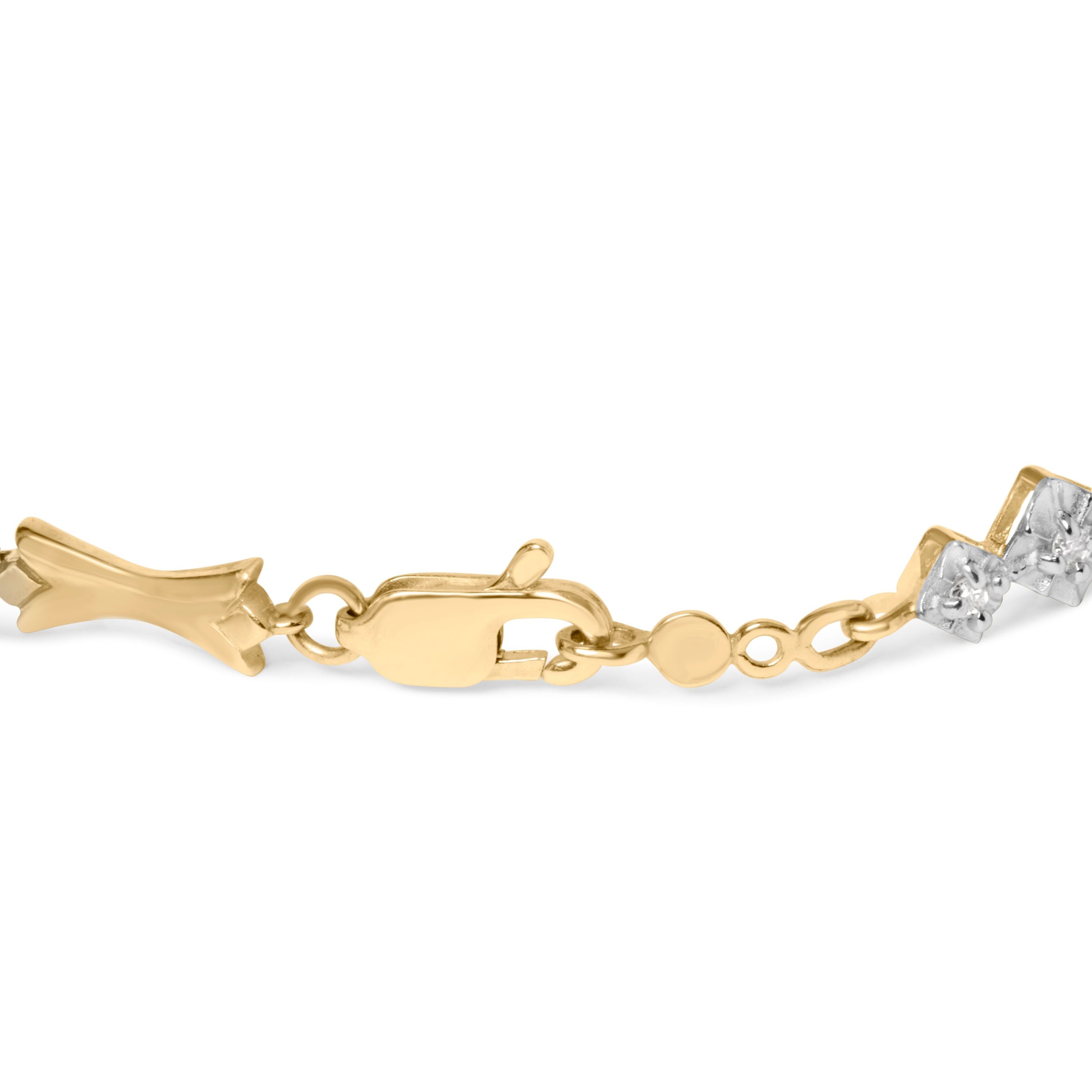 10k Gold 1/3 Cttw Diamond Miracle Set Alternating Bar and Link Bracelet (I-J Color, I1-I2 Clarity) - 7.75" Inches 