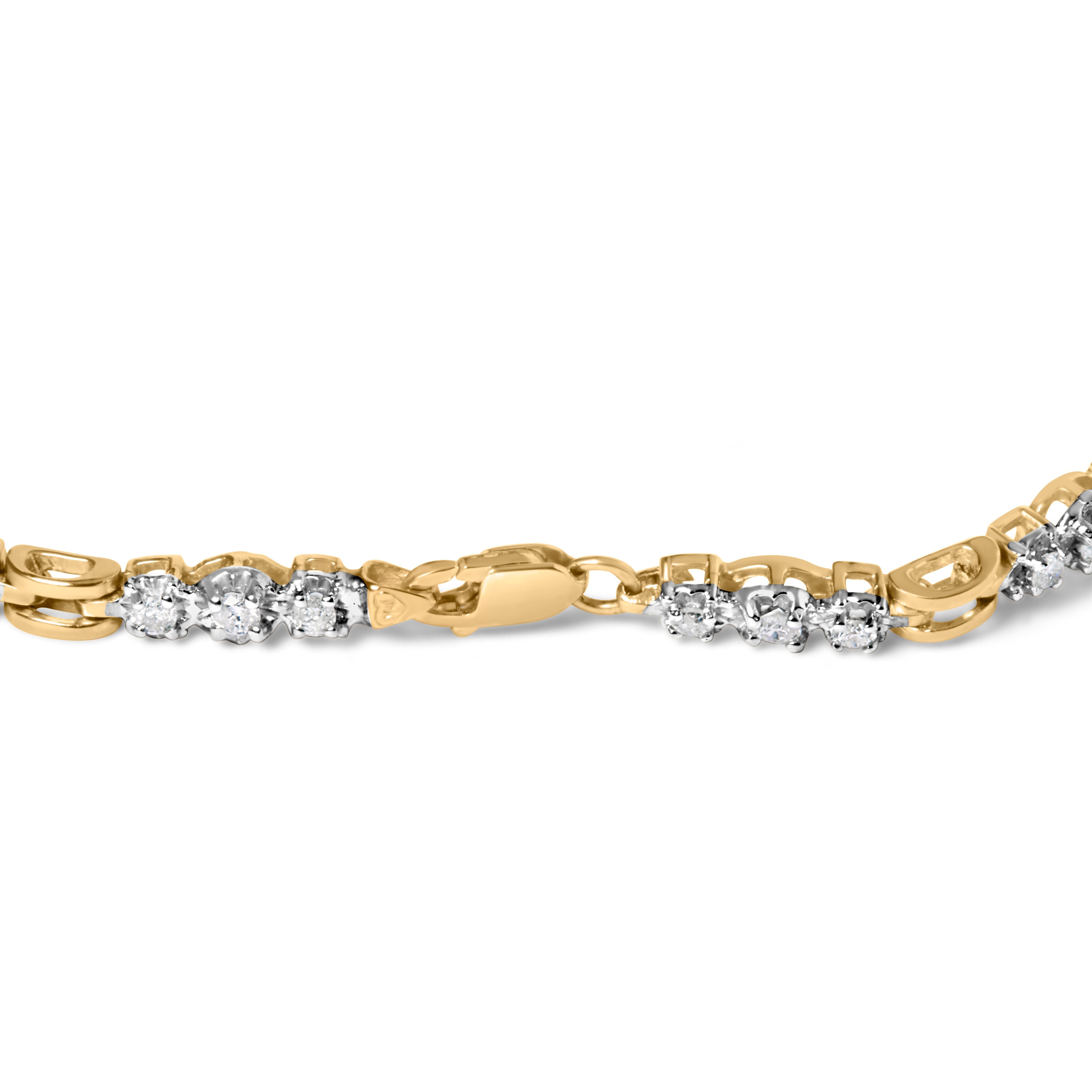 10k Yellow Gold 1.00 Cttw Diamond 3 Stone Link Bracelet (I-J Color, I1-I2 Clarity) -7.25" Inches by Bids.com