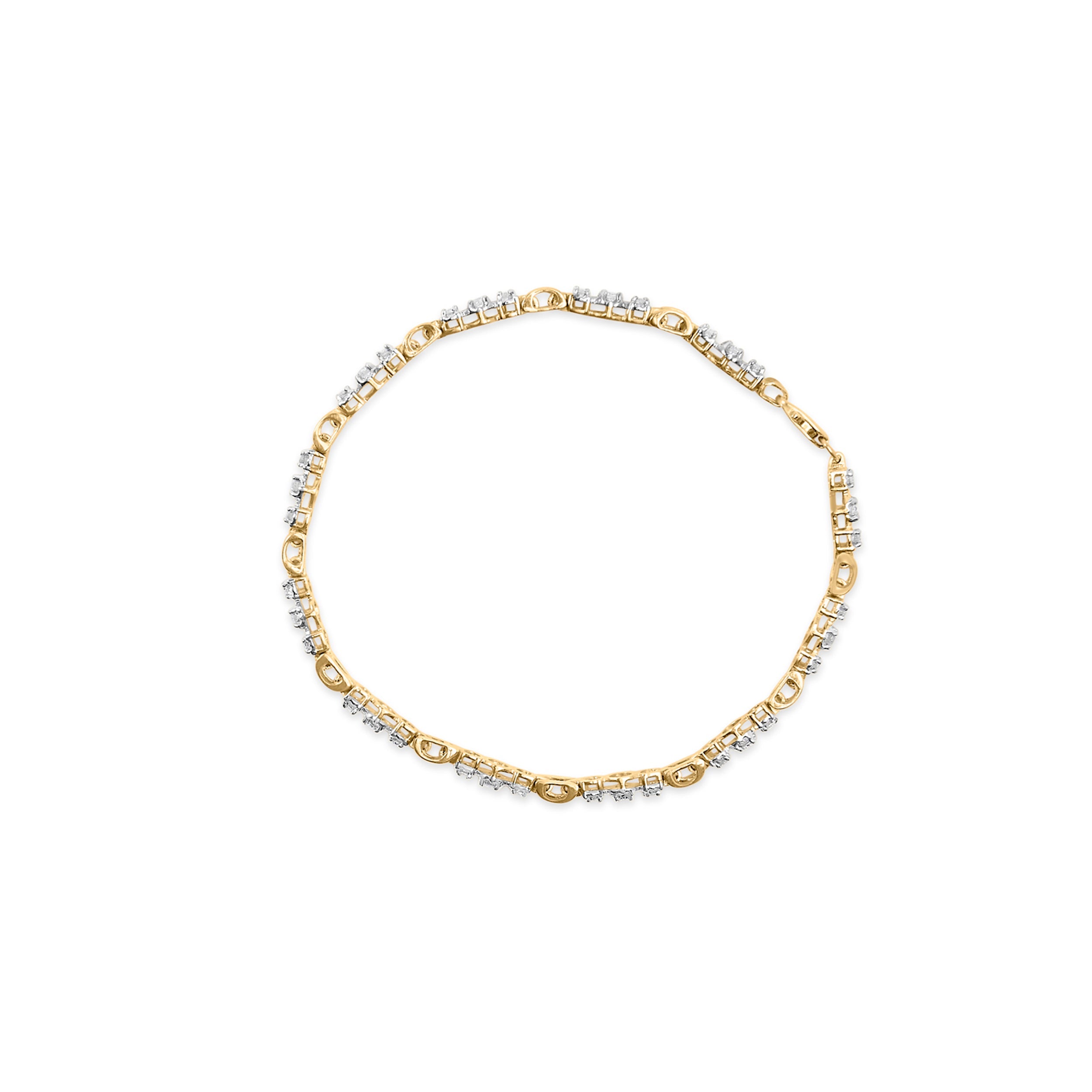 10k Yellow Gold 1.00 Cttw Diamond 3 Stone Link Bracelet (I-J Color, I1-I2 Clarity) -7.25" Inches by Bids.com