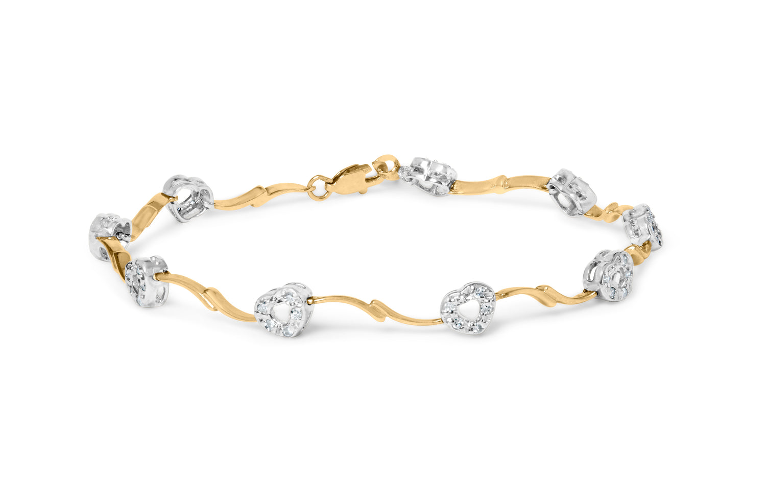 10k Two-Tone Gold 1/3 Cttw Diamond Pave Set Heart S-Link 7.25" Bracelet (I-J Color, I2-I3 Clarity) by Bids.com