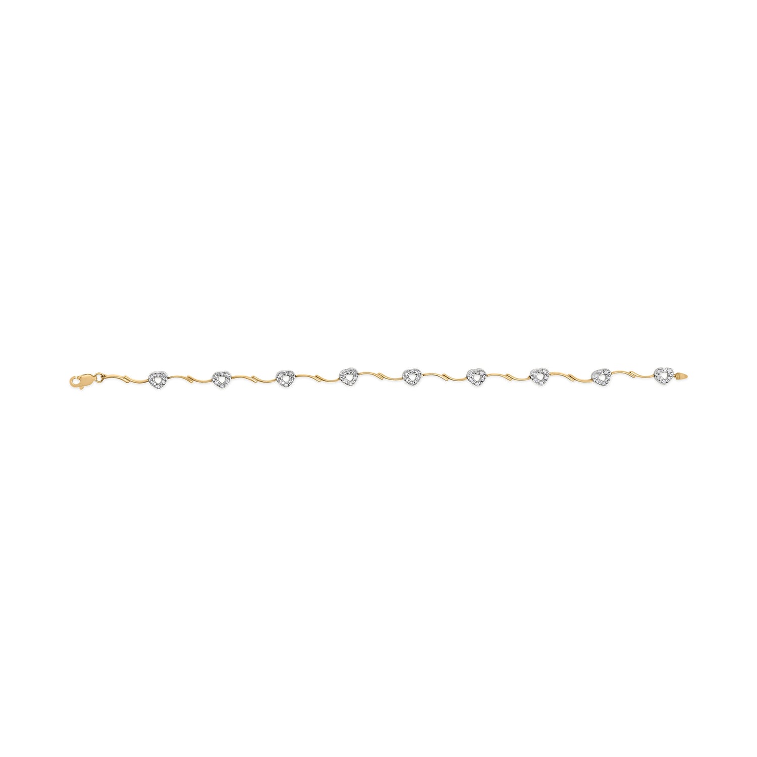 10k Two-Tone Gold 1/3 Cttw Diamond Pave Set Heart S-Link 7.25" Bracelet (I-J Color, I2-I3 Clarity) by Bids.com