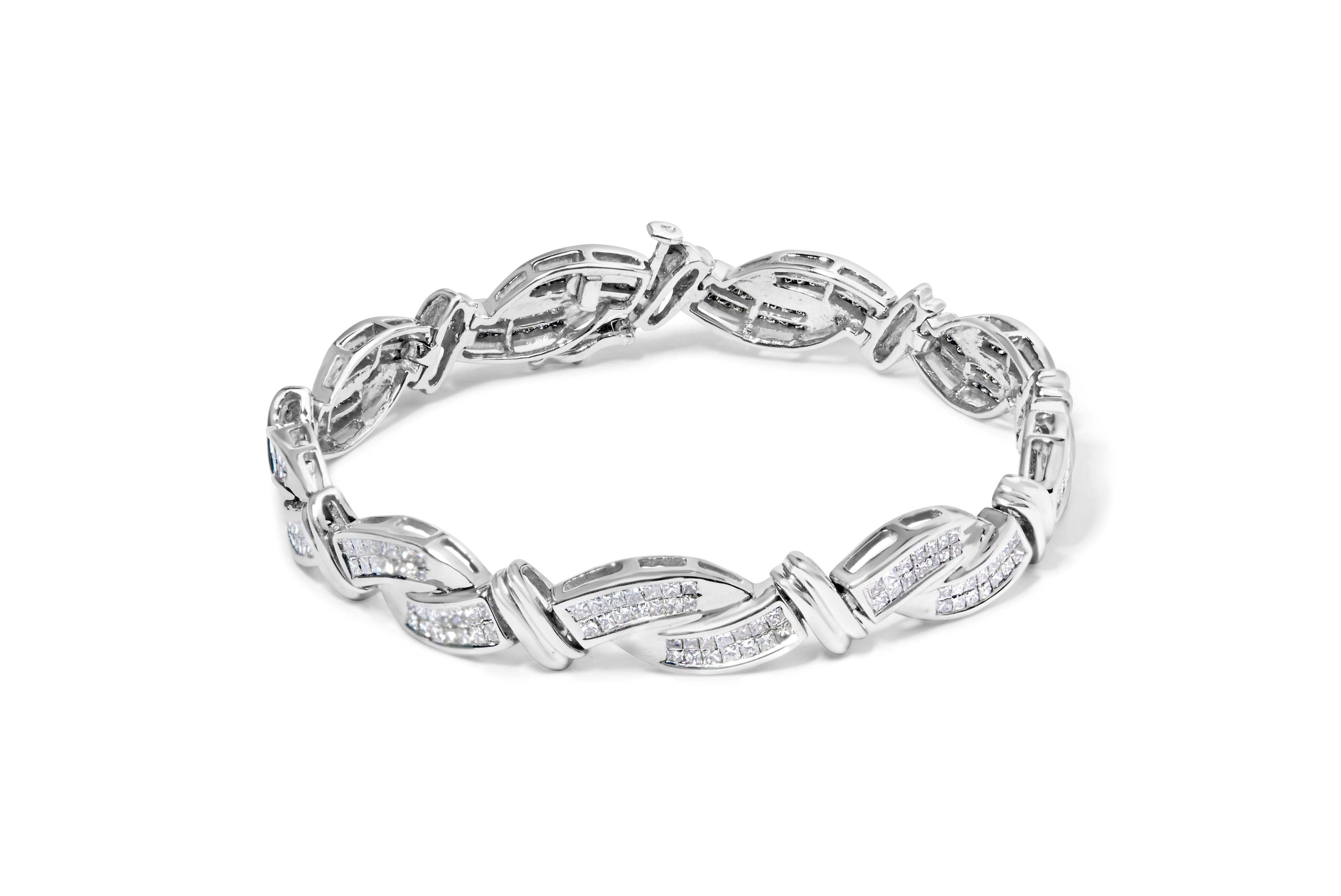 14K White Gold 4.0 Cttw Invisble Set Princess-Cut Diamond Wave Style Link Bracelet (H-I Color, SI2-I1 Clarity) - 7" by Bids.com