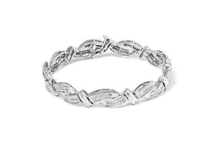 14K White Gold 4.0 Cttw Invisble Set Princess-Cut Diamond Wave Style Link Bracelet (H-I Color, SI2-I1 Clarity) - 7" by Bids.com