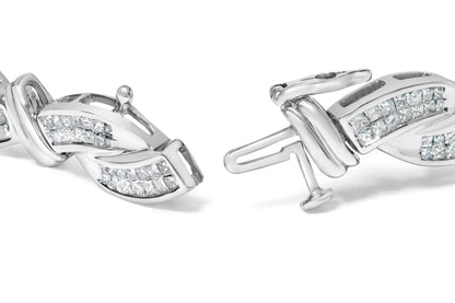 14K White Gold 4.0 Cttw Invisble Set Princess-Cut Diamond Wave Style Link Bracelet (H-I Color, SI2-I1 Clarity) - 7" by Bids.com