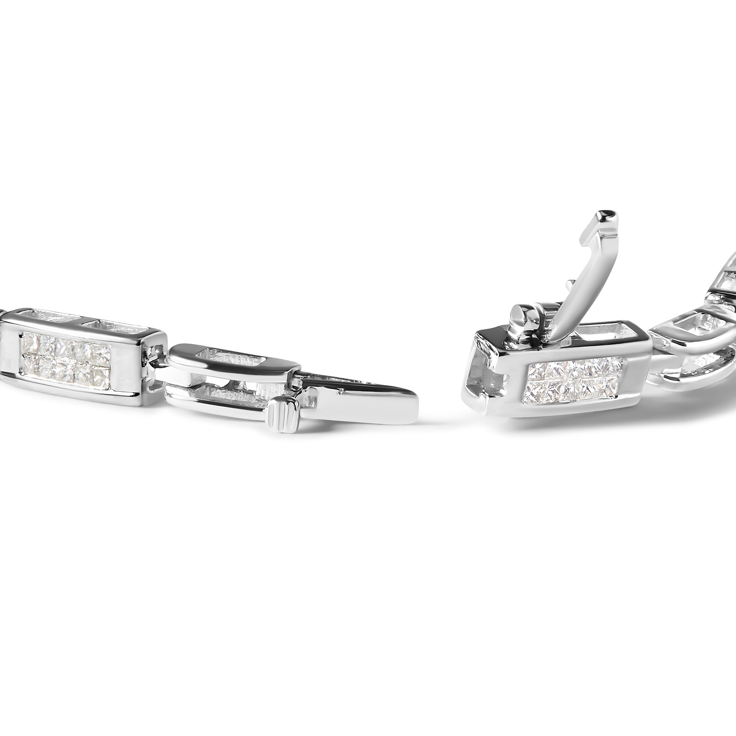 14K White Gold 1.0 Cttw Invisible Set Princess Cut Diamond Alternating Station and Link Tennis Bracelet (I-J Color, I1-I2 Clarity) - Size 7.25" Inches 