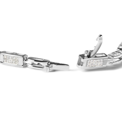 14K White Gold 1.0 Cttw Invisible Set Princess Cut Diamond Alternating Station and Link Tennis Bracelet (I-J Color, I1-I2 Clarity) - Size 7.25" Inches 