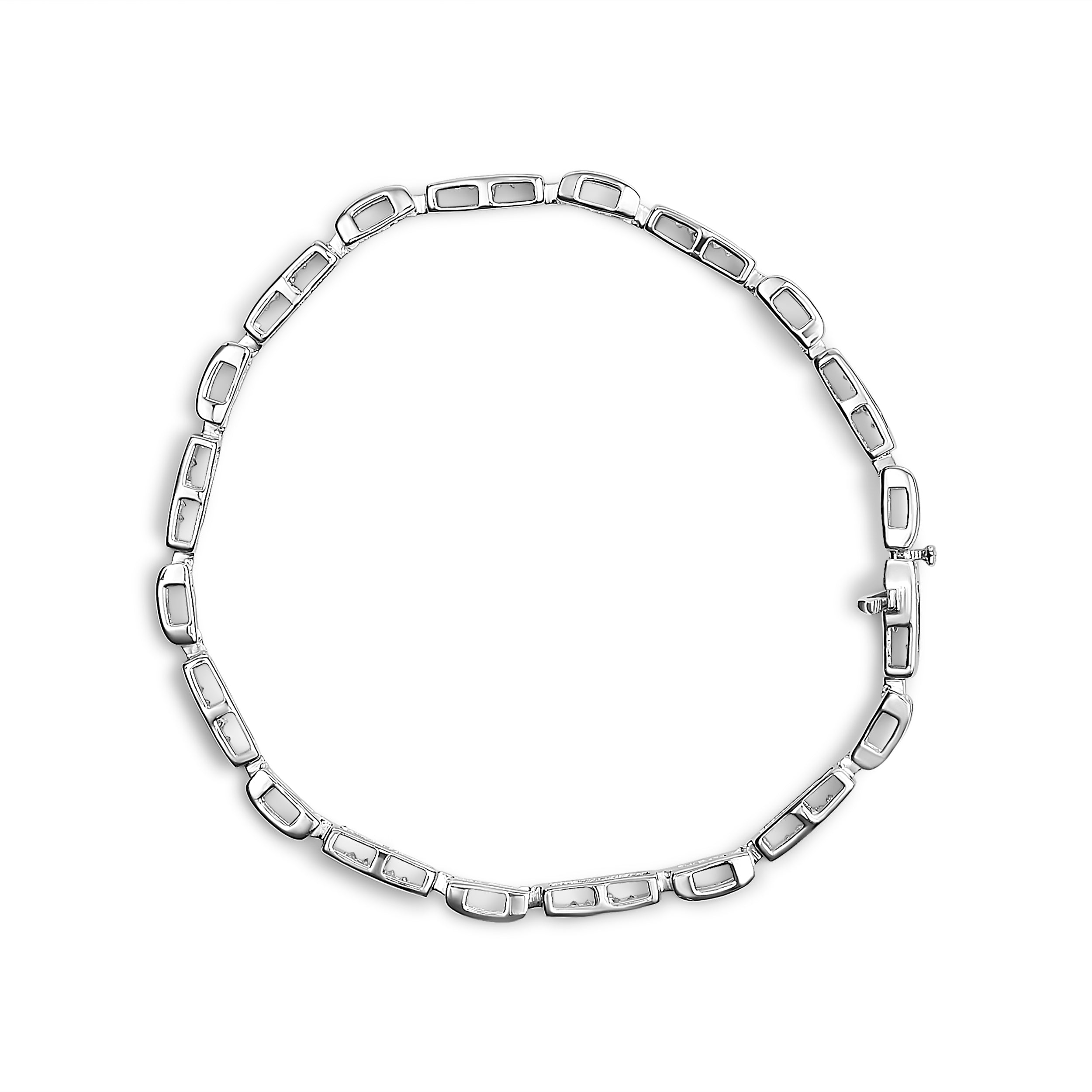 14K White Gold 1.0 Cttw Invisible Set Princess Cut Diamond Alternating Station and Link Tennis Bracelet (I-J Color, I1-I2 Clarity) - Size 7.25" Inches 