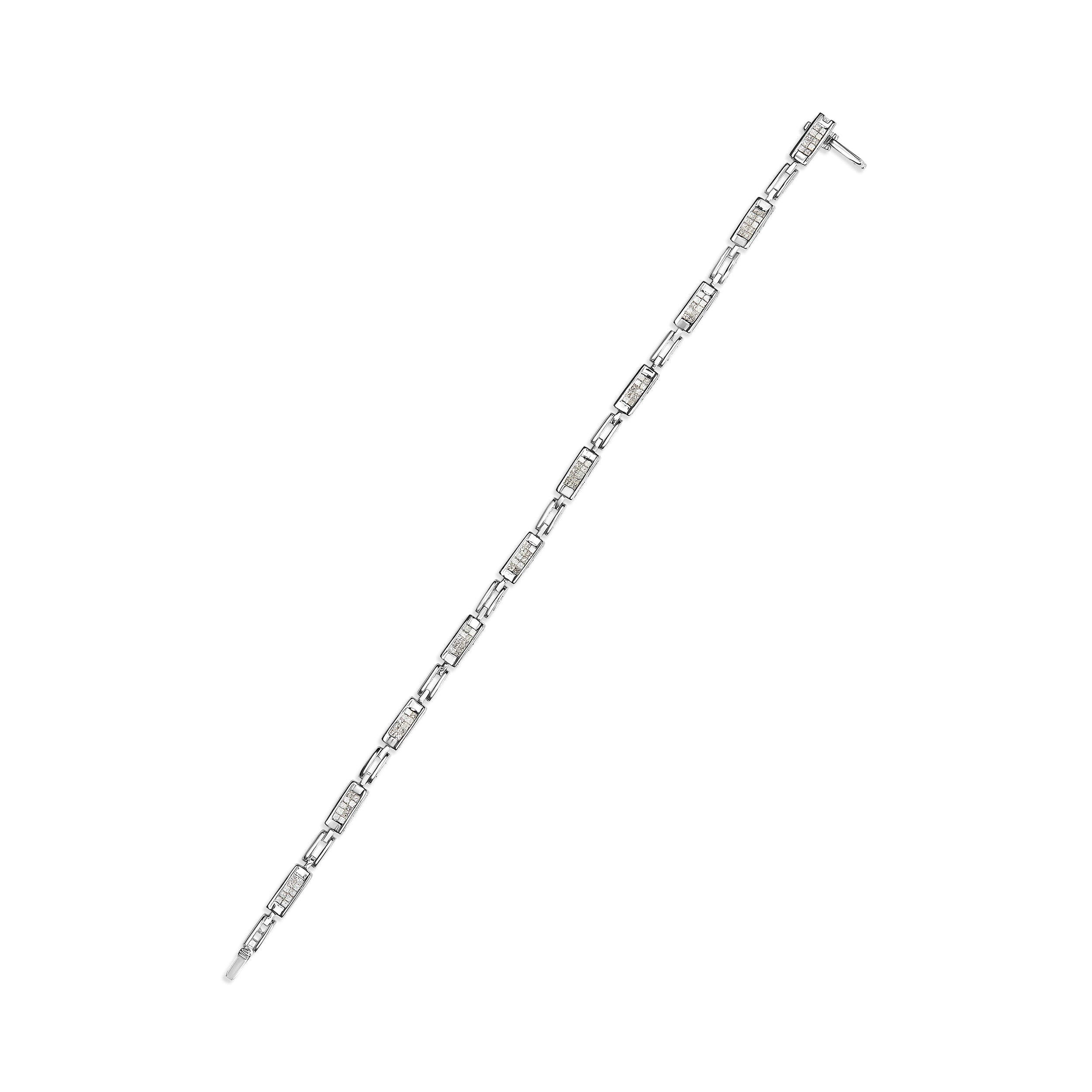 14K White Gold 1.0 Cttw Invisible Set Princess Cut Diamond Alternating Station and Link Tennis Bracelet (I-J Color, I1-I2 Clarity) - Size 7.25" Inches 