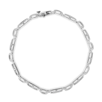 14K White Gold 1.0 Cttw Invisible Set Princess Cut Diamond Alternating Station and Link Tennis Bracelet (I-J Color, I1-I2 Clarity) - Size 7.25" Inches 