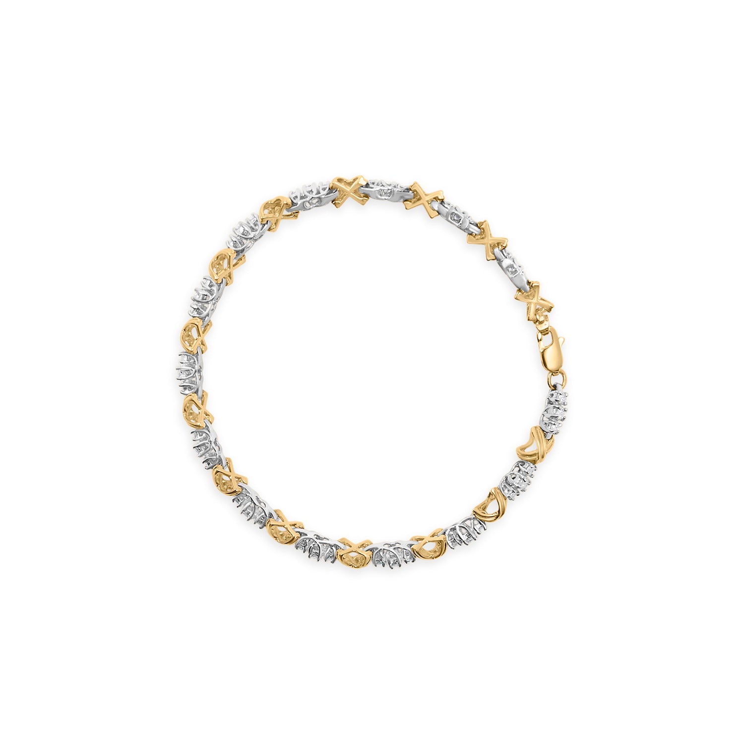 10K Two-Tone Gold 1.00 Cttw Diamond X-Link Link Bracelet by Bids.com