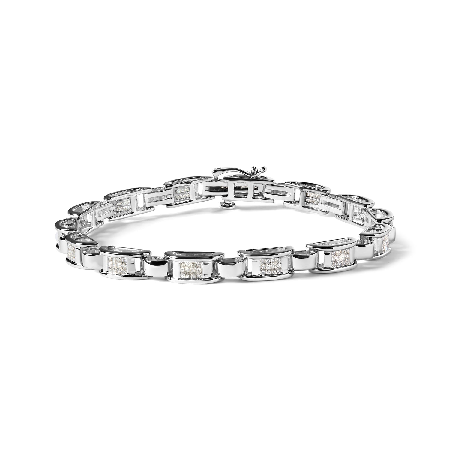 14K White Gold 1.00 Cttw Princess-Cut Diamond Link Bracelet (I-J Color, I1-I2 Clarity) - Size 7.25 by Bids.com