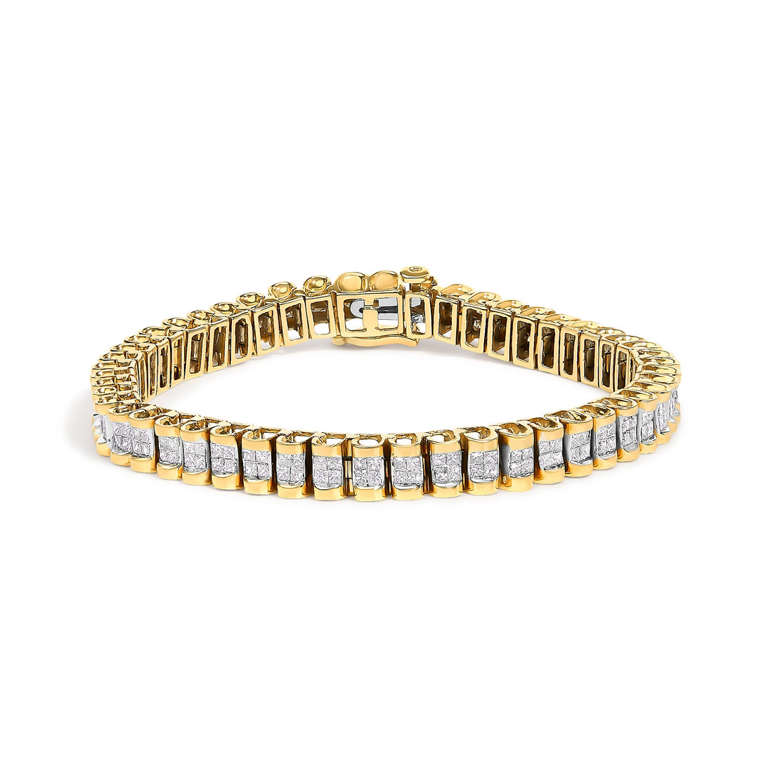 14K Yellow Gold 3.0 Cttw Princess Cut Quad Invisible Set Tennis Bracelet (H-I Color, SI1-SI2 Clarity) - 7â€ by Bids.com