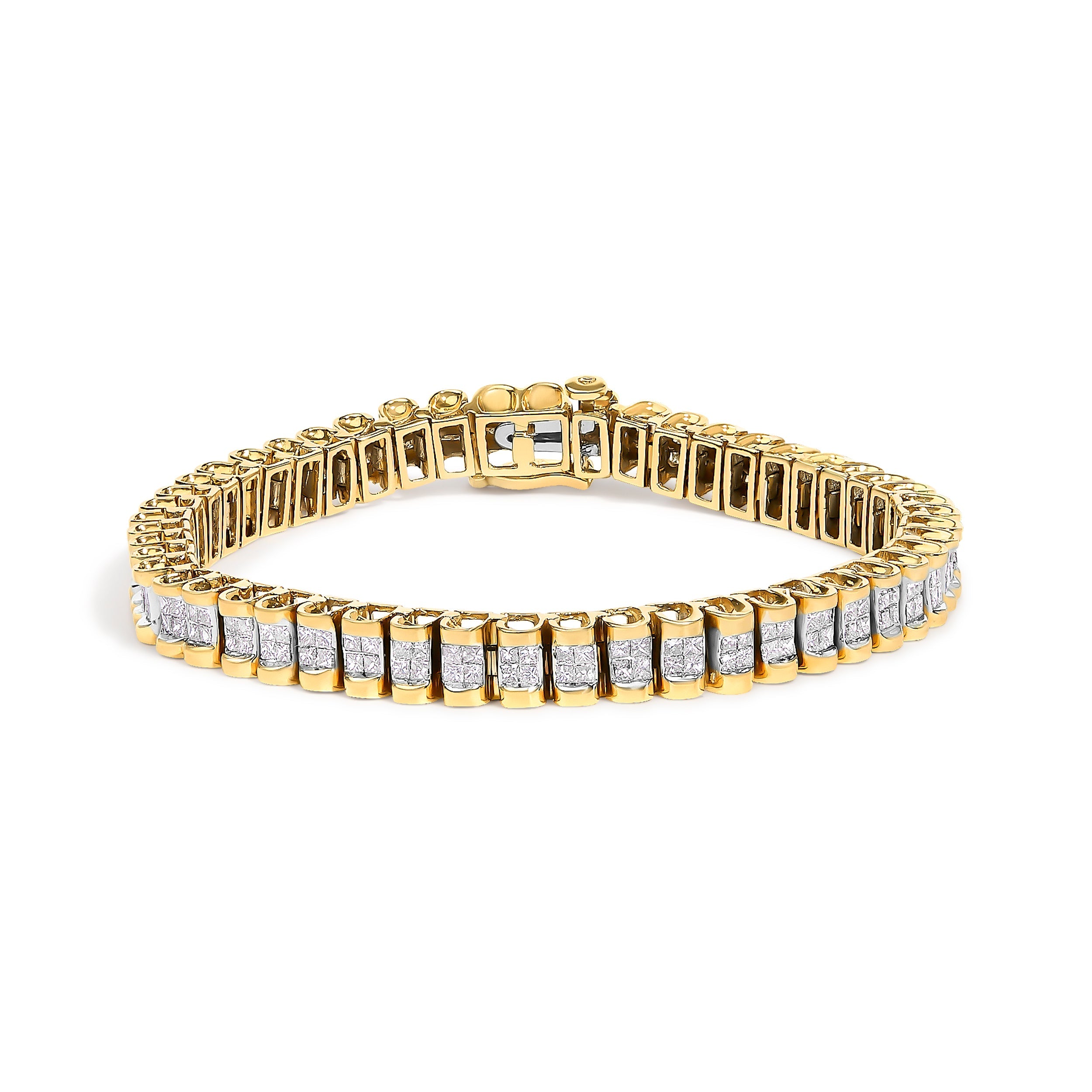 14K Yellow Gold 3.0 Cttw Princess Cut Quad Invisible Set Tennis Bracelet (H-I Color, SI1-SI2 Clarity) - 7â€ by Bids.com