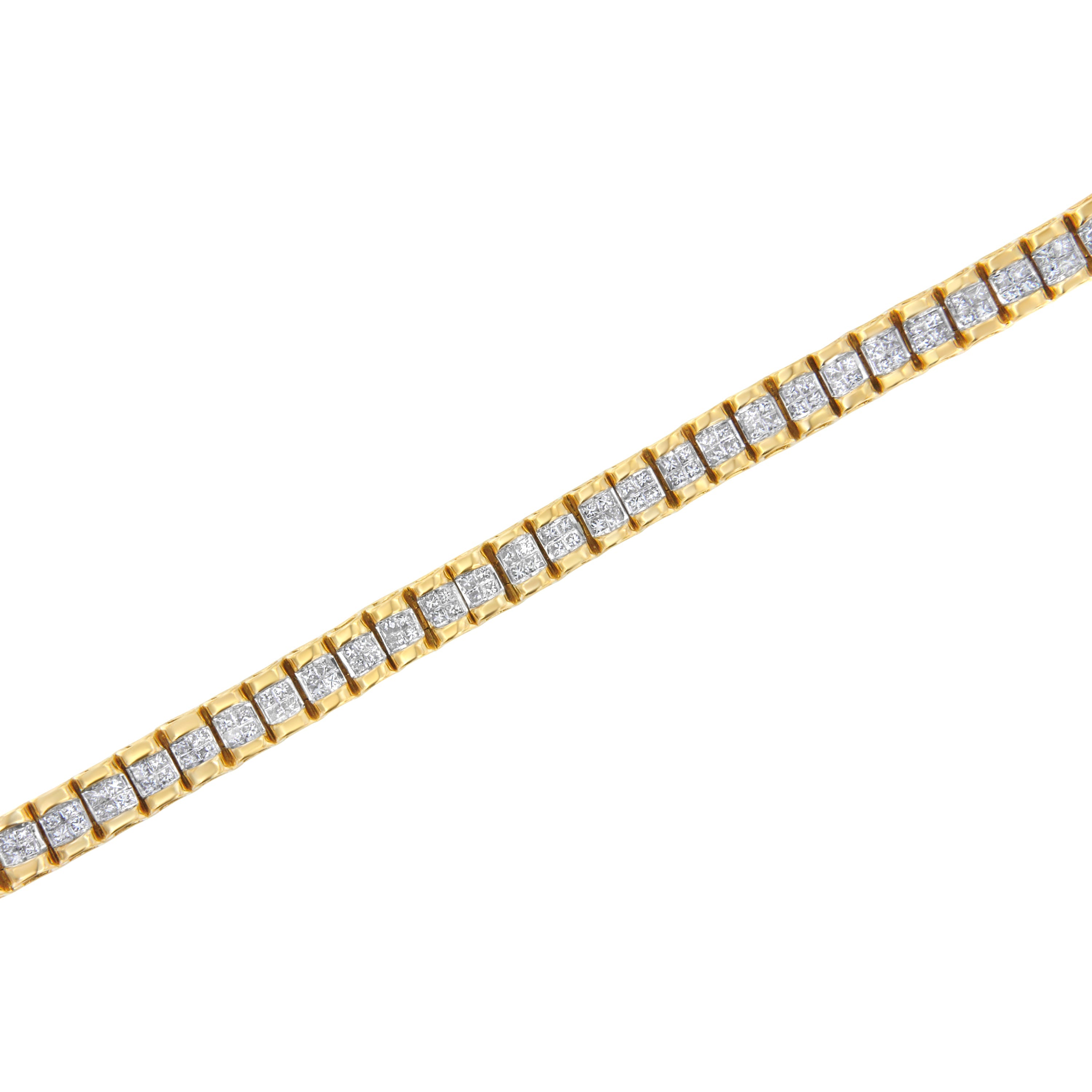 14K Yellow Gold 3.0 Cttw Princess Cut Quad Invisible Set Tennis Bracelet (H-I Color, SI1-SI2 Clarity) - 7â€ by Bids.com