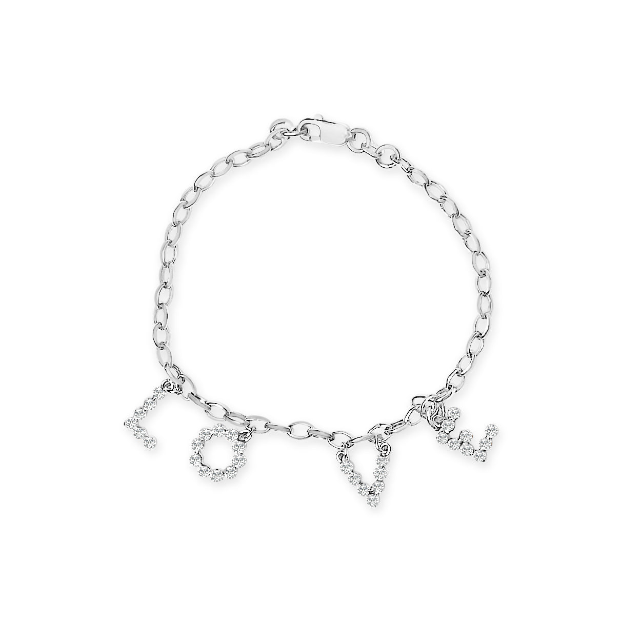 10k White Gold 1/6 Cttw Diamond "Love" Charm Cable Chain Bracelet (H-I Color, I1-I2 Clarity) - 7" by Bids.com