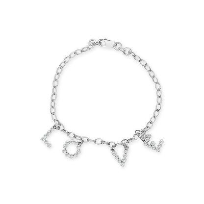 10k White Gold 1/6 Cttw Diamond "Love" Charm Cable Chain Bracelet (H-I Color, I1-I2 Clarity) - 7" by Bids.com