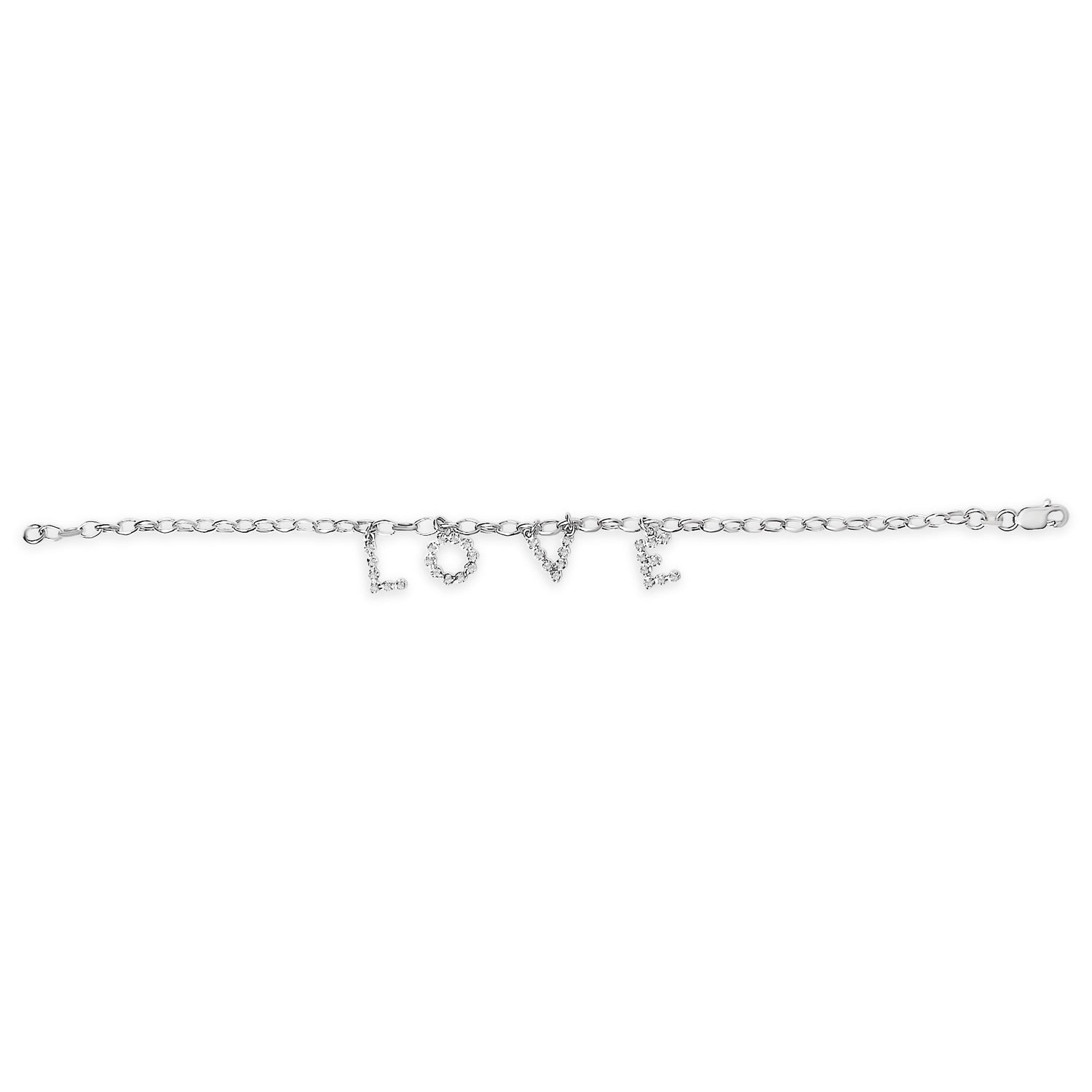 10k White Gold 1/6 Cttw Diamond "Love" Charm Cable Chain Bracelet (H-I Color, I1-I2 Clarity) - 7" by Bids.com