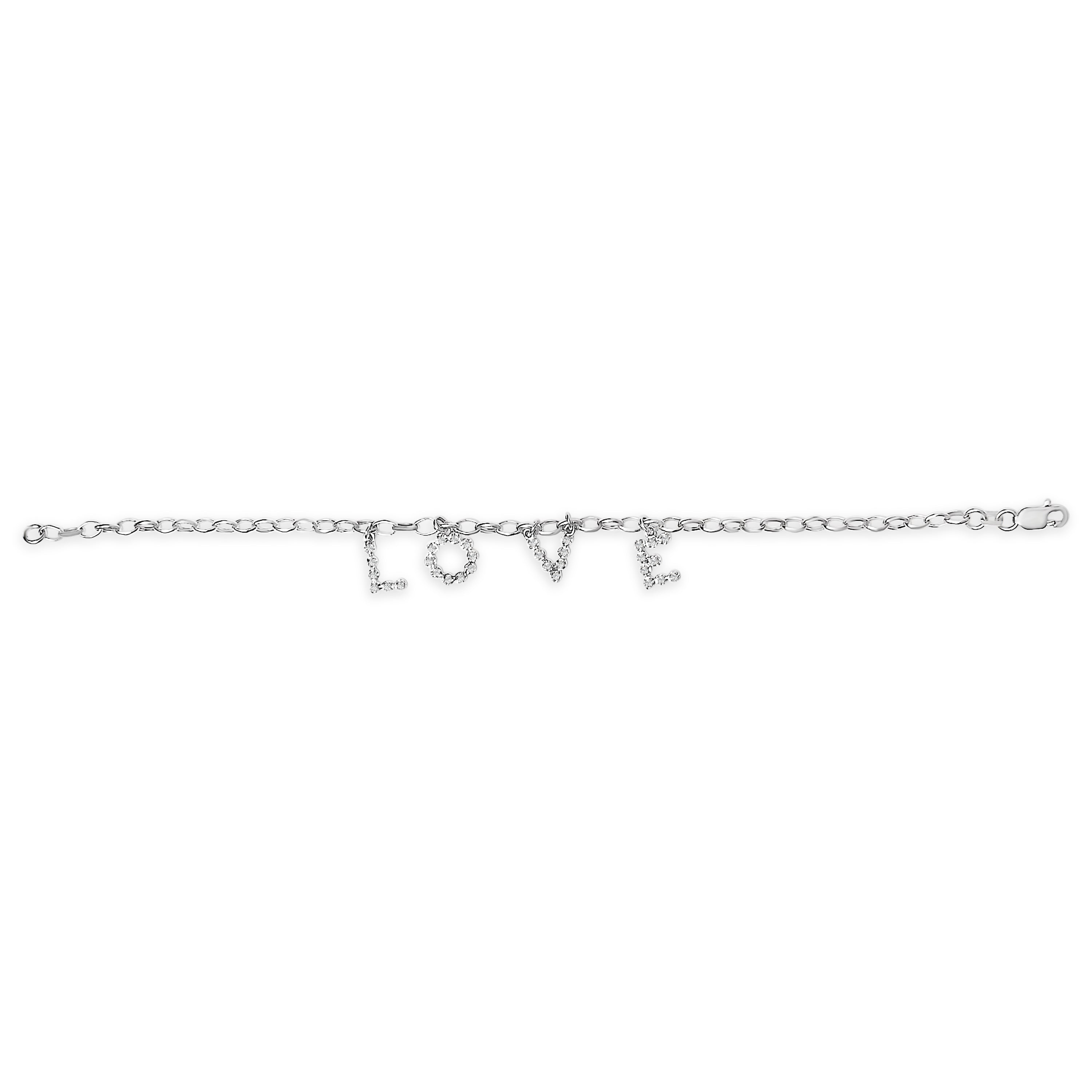 10k White Gold 1/6 Cttw Diamond "Love" Charm Cable Chain Bracelet (H-I Color, I1-I2 Clarity) - 7" by Bids.com