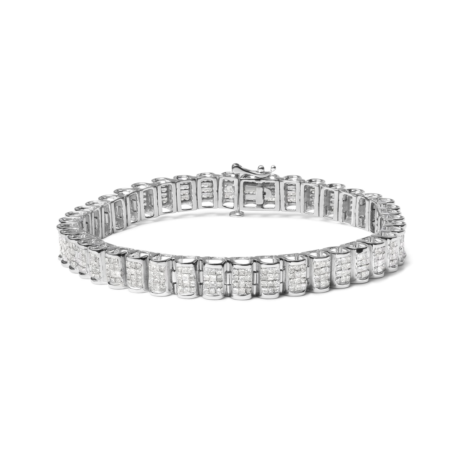 14K Yellow Gold 5.0 Cttw Invisible Set Princess-cut Diamond Buckle Link Tennis Bracelet (H-I Color, SI2-I1 Clarity) - Size 7.25" by Bids.com