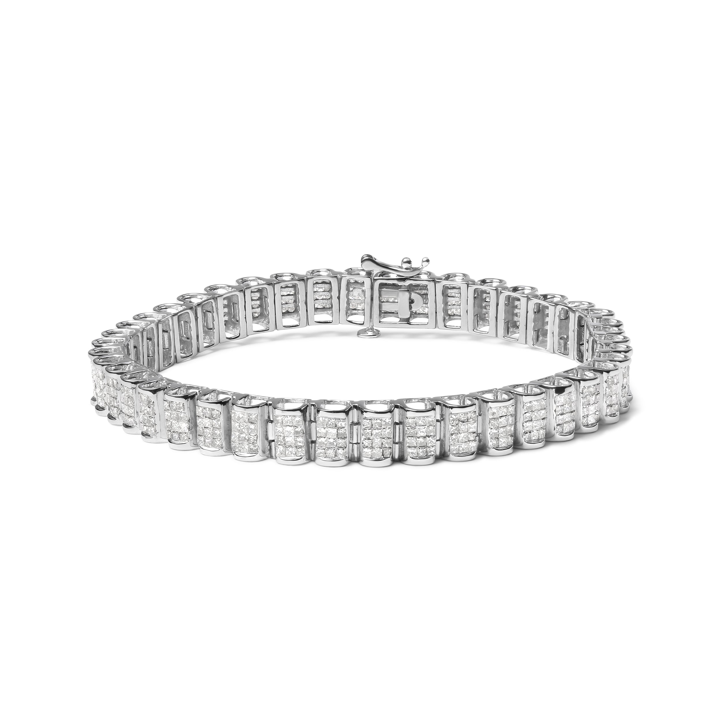 14K Yellow Gold 5.0 Cttw Invisible Set Princess-cut Diamond Buckle Link Tennis Bracelet (H-I Color, SI2-I1 Clarity) - Size 7.25" by Bids.com