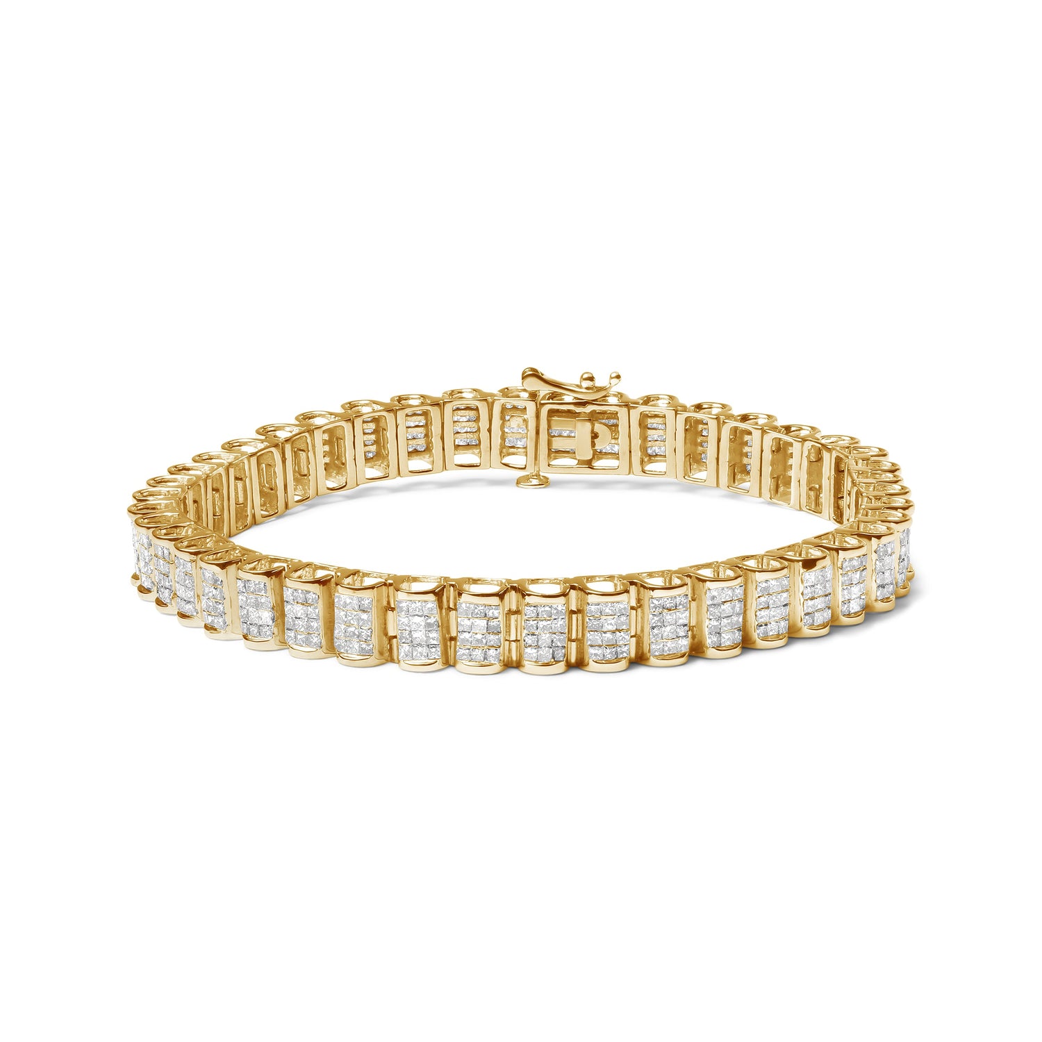 14K Yellow Gold 5.0 Cttw Invisible Set Princess-cut Diamond Buckle Link Tennis Bracelet (H-I Color, SI2-I1 Clarity) - Size 7.25" by Bids.com