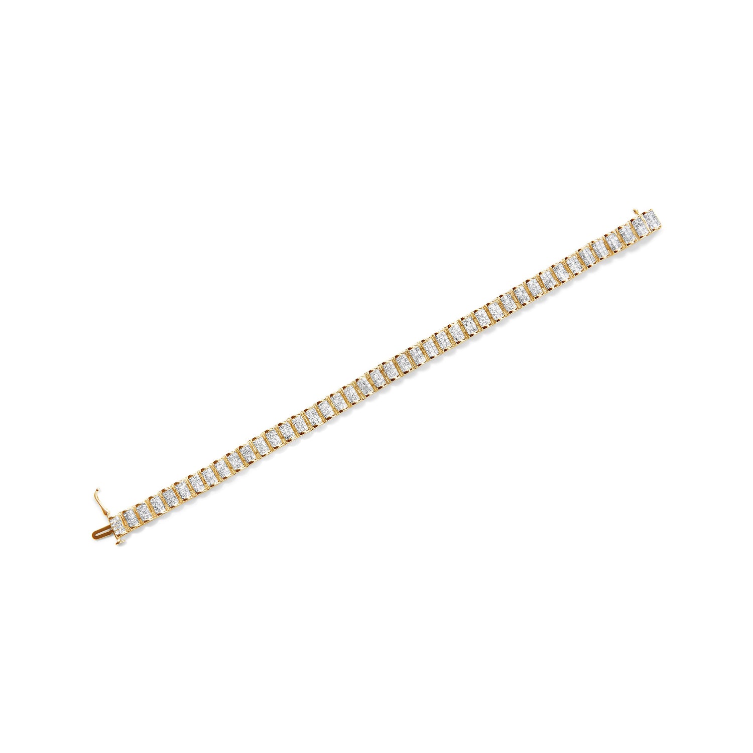 14K Yellow Gold 5.0 Cttw Invisible Set Princess-cut Diamond Buckle Link Tennis Bracelet (H-I Color, SI2-I1 Clarity) - Size 7.25" by Bids.com