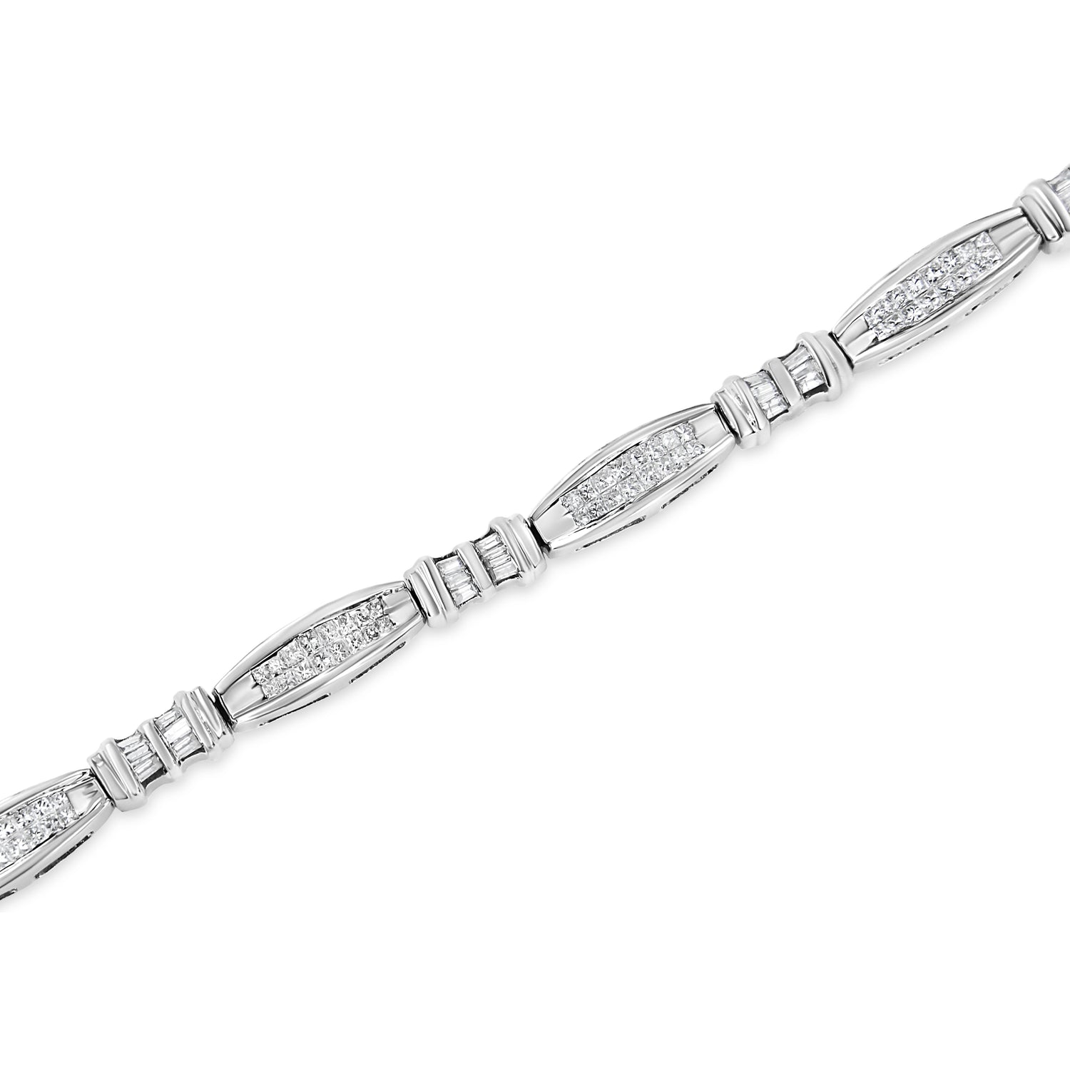 14K White Gold 2.0 Cttw Channel-Set Alternating Baguette and Princess-Cut Diamond Link Bracelet (H-I Color, SI2-I1 Clarity) - Size 7 by Bids.com
