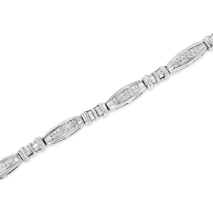 14K White Gold 2.0 Cttw Channel-Set Alternating Baguette and Princess-Cut Diamond Link Bracelet (H-I Color, SI2-I1 Clarity) - Size 7 by Bids.com
