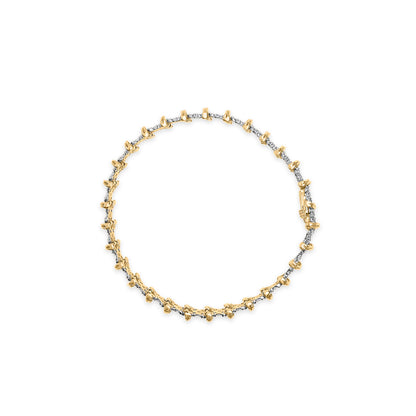 10K Yellow Gold Plated .925 Sterling Silver 2.0 Cttw Round Diamond Cluster "X" Shaped Link Bracelet (H-I Color, I3 Clarity) - 7" by Bids.com