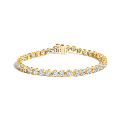 10K Yellow Gold 8.0 Cttw Bezel Set Round Diamond Tennis Bracelet  DestGlow
