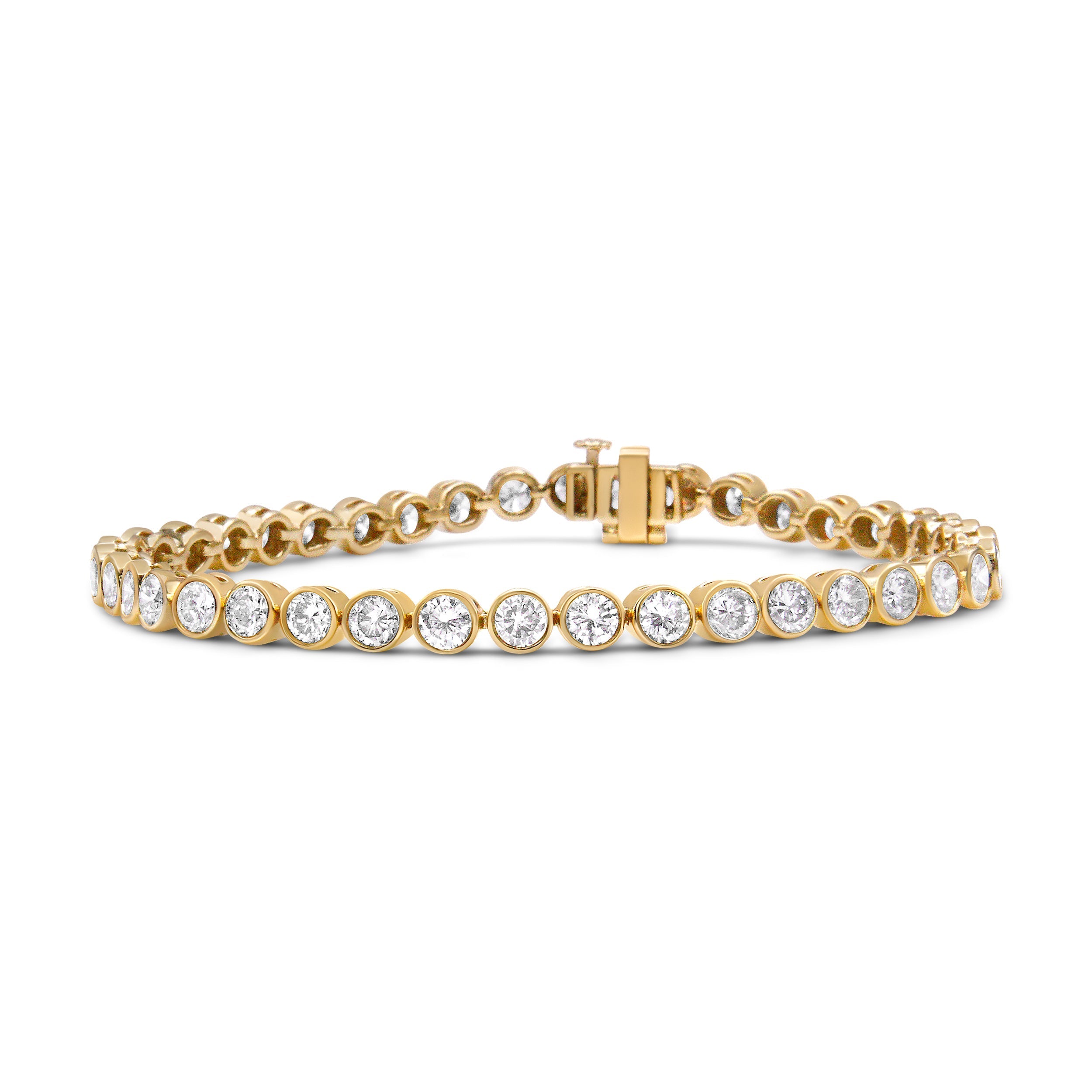 10K Yellow Gold 8.0 Cttw Bezel Set Round Diamond Tennis Bracelet  DestGlow