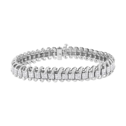 14K White Gold 5.0 Cttw Princess Cut Diamond 7" Invisible Set Wavy S-Link Tennis Bracelet (G-H Color, SI1-SI2 Clarity) by Bids.com