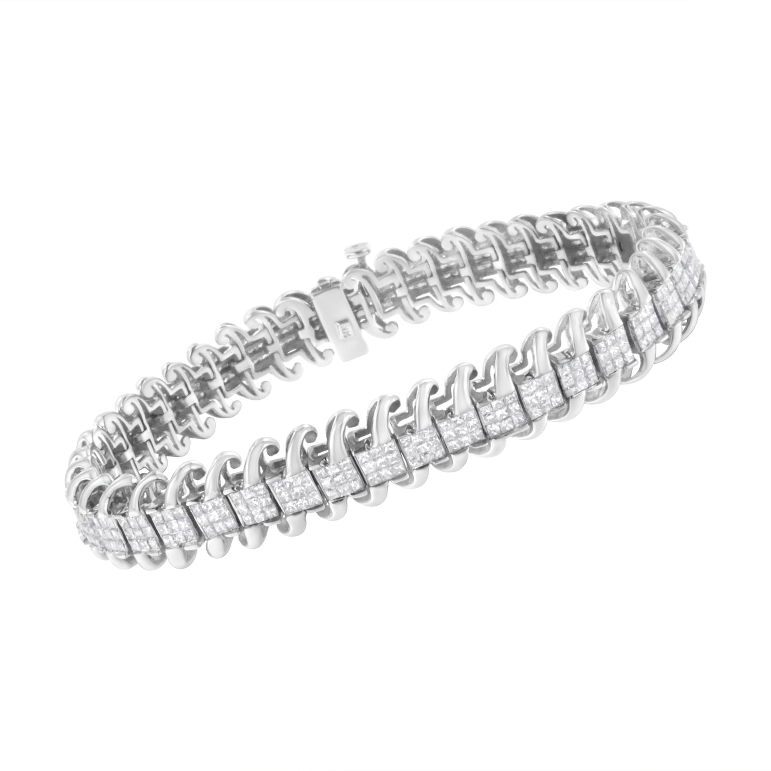 14K White Gold 5.0 Cttw Princess Cut Diamond 7" Invisible Set Wavy S-Link Tennis Bracelet (G-H Color, SI1-SI2 Clarity) by Bids.com