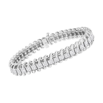 14K White Gold 5.0 Cttw Princess Cut Diamond 7" Invisible Set Wavy S-Link Tennis Bracelet (G-H Color, SI1-SI2 Clarity) by Bids.com