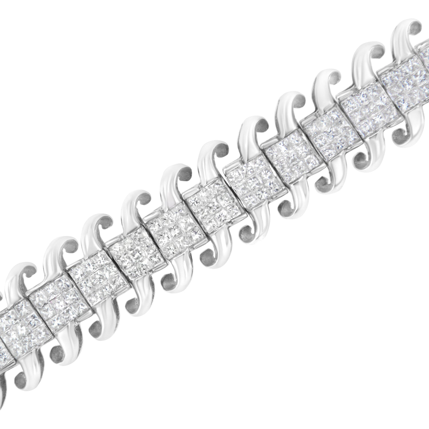 14K White Gold 5.0 Cttw Princess Cut Diamond 7" Invisible Set Wavy S-Link Tennis Bracelet (G-H Color, SI1-SI2 Clarity) by Bids.com