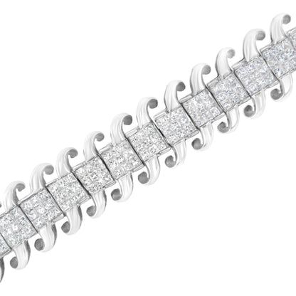 14K White Gold 5.0 Cttw Princess Cut Diamond 7" Invisible Set Wavy S-Link Tennis Bracelet (G-H Color, SI1-SI2 Clarity) by Bids.com