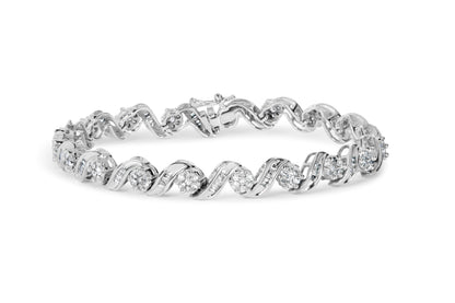 14K White Gold 2.00 Cttw Diamond Cluster and Spiral Link Bracelet (I-J Color, I1-I2 Clarity) - 7" by Bids.com