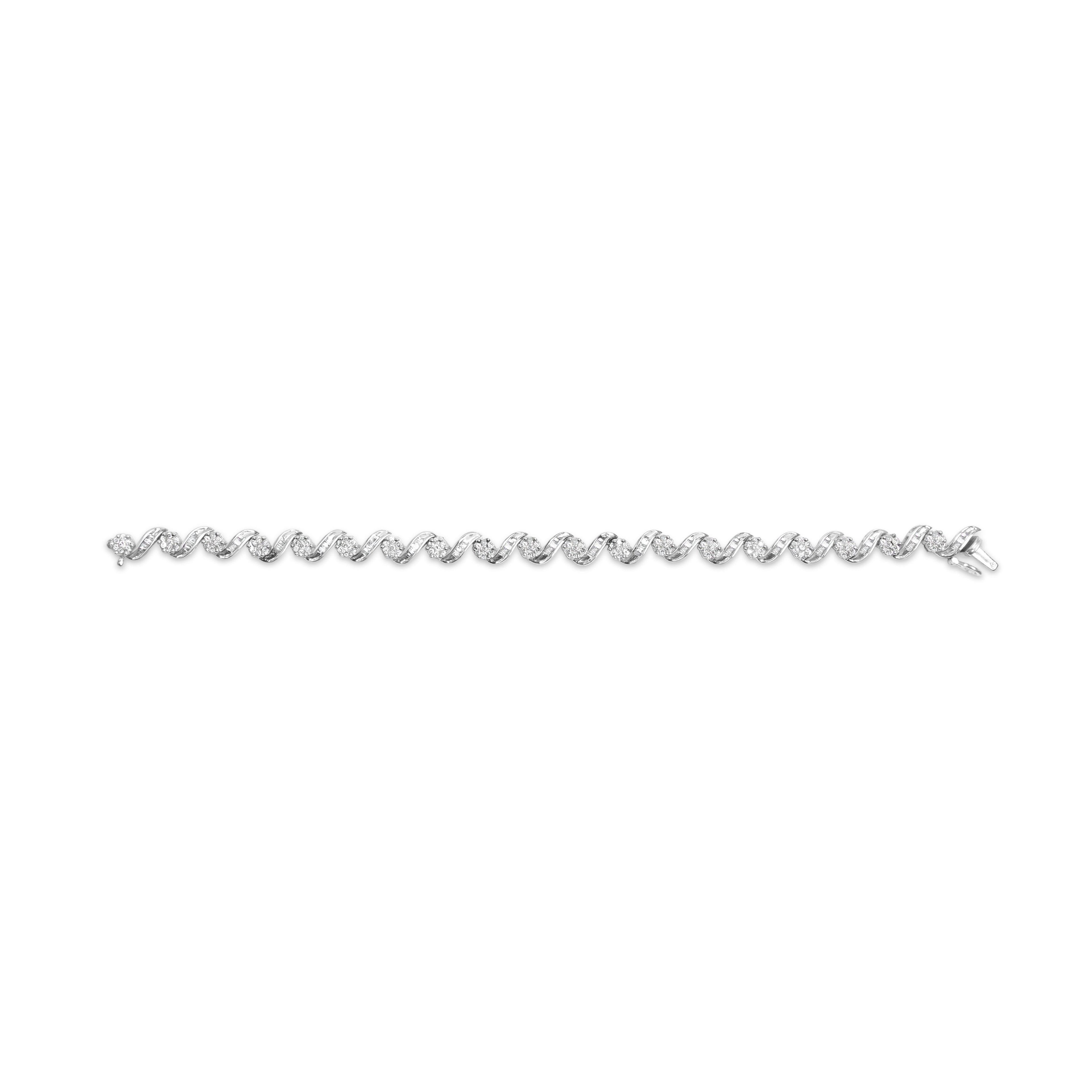 14K White Gold 2.00 Cttw Diamond Cluster and Spiral Link Bracelet (I-J Color, I1-I2 Clarity) - 7" by Bids.com
